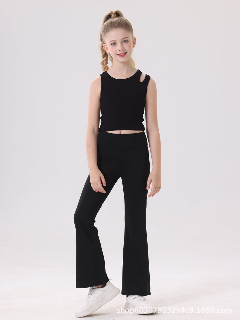 2025 Children'S Flared Yoga Pants Girls' Sports Training Solid Color Long Pants Leggings Breathable Quick-Dry For Outdoor Wear - Image 4
